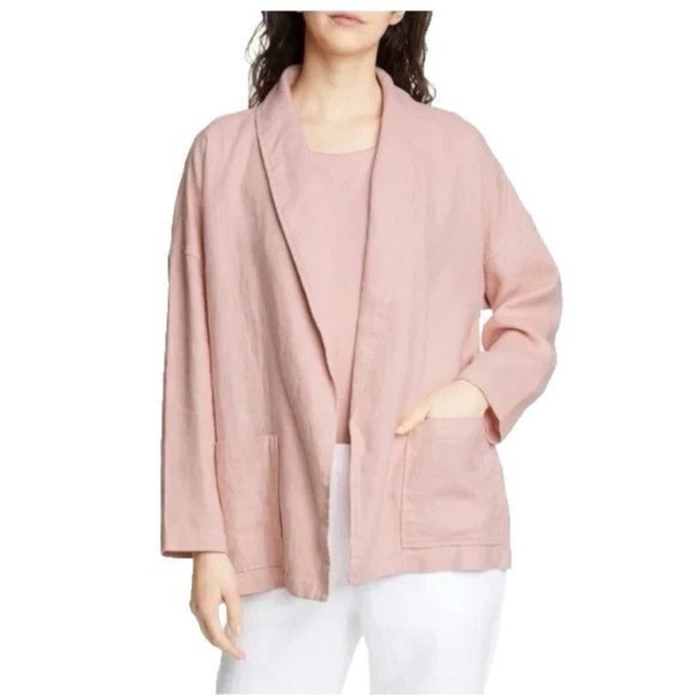 Eileen Fisher Organic Linen Blush Pink Shawl Collar Open Front Jacket Blazer S - Picture 10 of 10